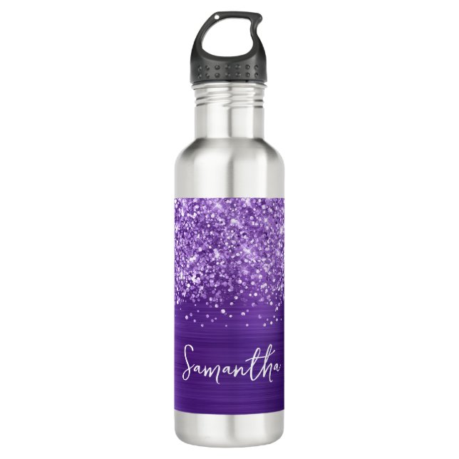 Glittery Amethyst Purple Glam Name 710 Ml Water Bottle (Front)