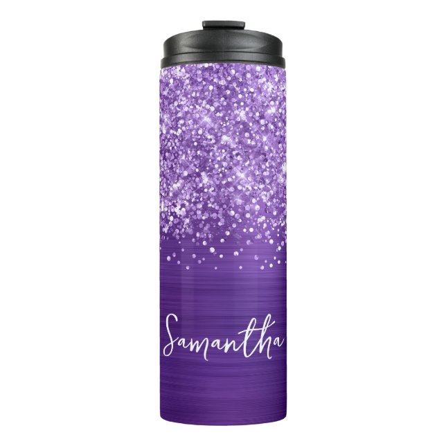 Glittery Amethyst Purple Glam Personalised Name Thermal Tumbler (Front)