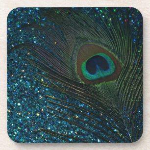 Glittery Aqua Peacock Coaster