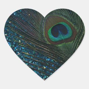Glittery Aqua Peacock Heart Sticker