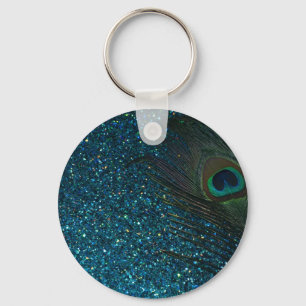 Glittery Aqua Peacock Key Ring