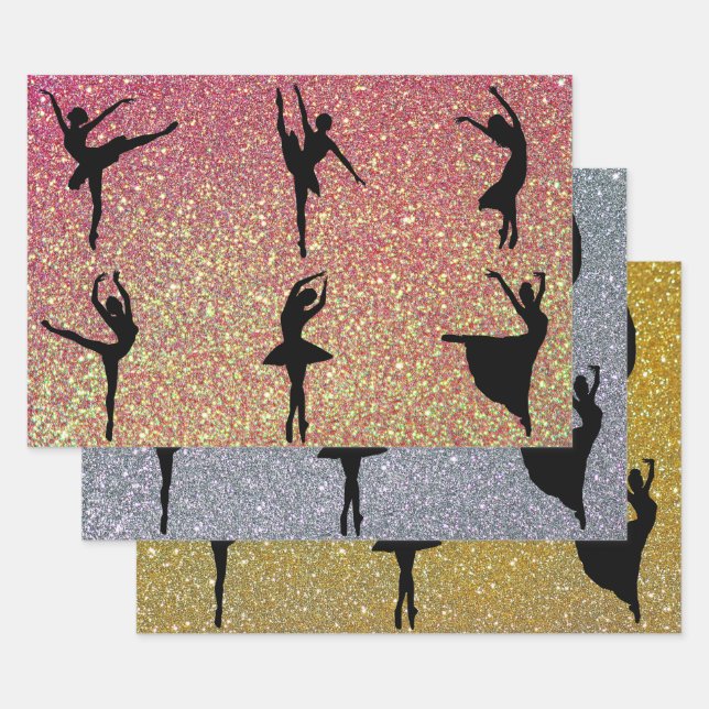 Glittery Ballet Dance Ballerina Dancer Wrapping Paper Sheet (Set)