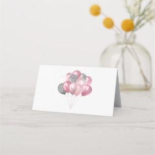 Glittery Balloon Bouquet in Pink and Silver Place Card