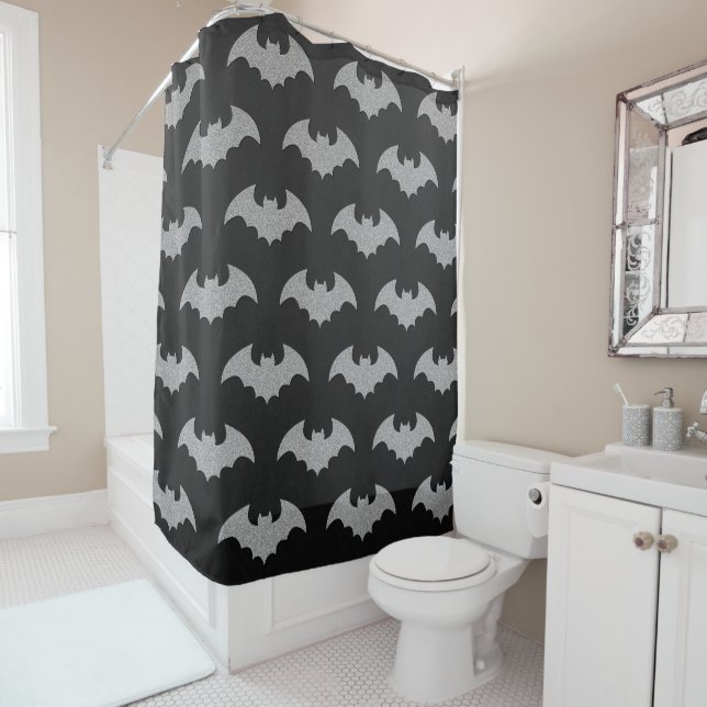 Glittery Bat Halloween Shower Curtain (In Situ)