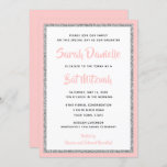 Glittery Bat Mitzvah Light Pink & Silver Rectangle Invitation<br><div class="desc">This trendy Bat Mitzvah invitation features sparkling faux glitter layered against a solid colour background.  Use the template form to add your own information.  The "Customise" feature can be used to change the font style,  colour and layout.</div>