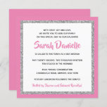 Glittery Bat Mitzvah, Pink and Silver Square Invitation<br><div class="desc">This trendy Bat Mitzvah invitation features sparkling faux glitter layered against a solid colour background.  Use the template form to add your own information.  The "Customise" feature can be used to change the font style,  colour and layout.</div>