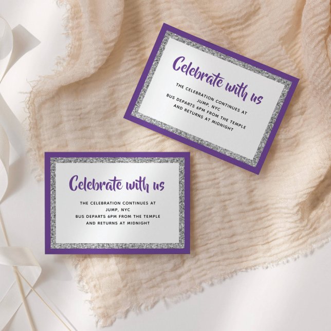 Glittery Bat Mitzvah Purple and Silver Detail Card (Creator Uploaded)