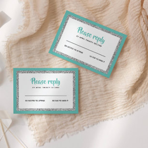 Glittery Bat Mitzvah, Tea and Silver RSVP Card