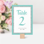 Glittery Bat Mitzvah Teal and Silver  Table Number<br><div class="desc">This trendy Bat Mitzvah table number features sparkling faux glitter layered against a solid colour background.  Use the template form to add your own information.  The Design Tool can be used to change the font style,  colour and layout.</div>