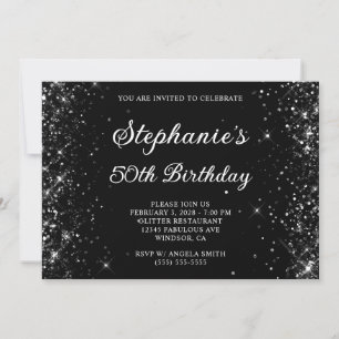 Glittery Black 50th Birthday Invitation