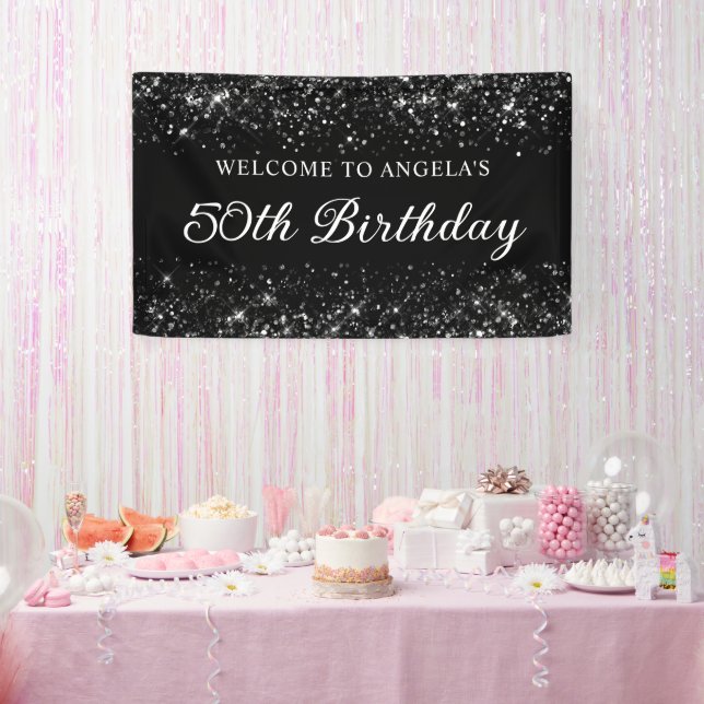 Glittery Black 50th Birthday Welcome Banner (Party)