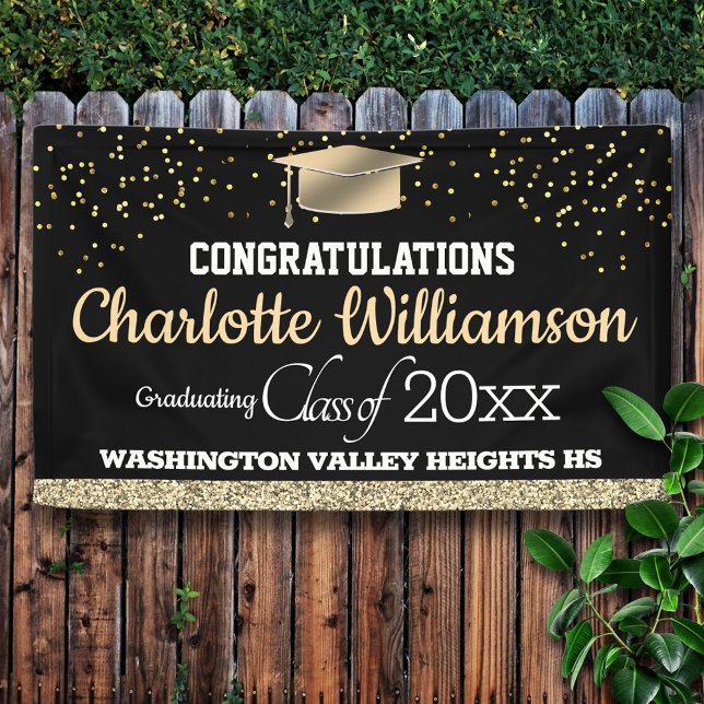 Glittery Black and Gold Graduation Banner (Creator Uploaded)