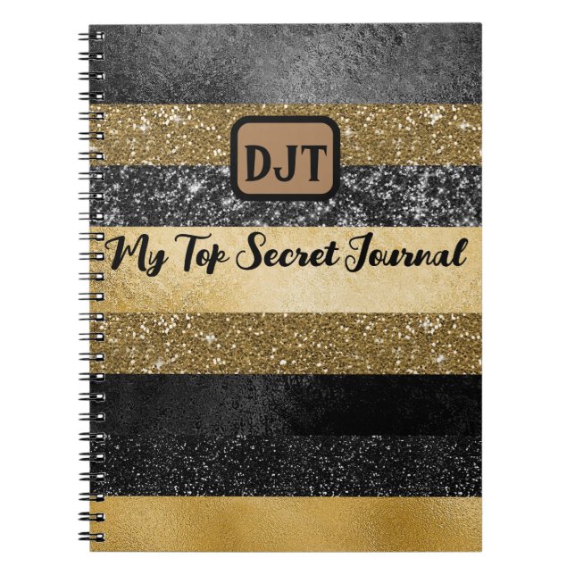 Glittery, Black and Gold Top Secret Journal (Front)