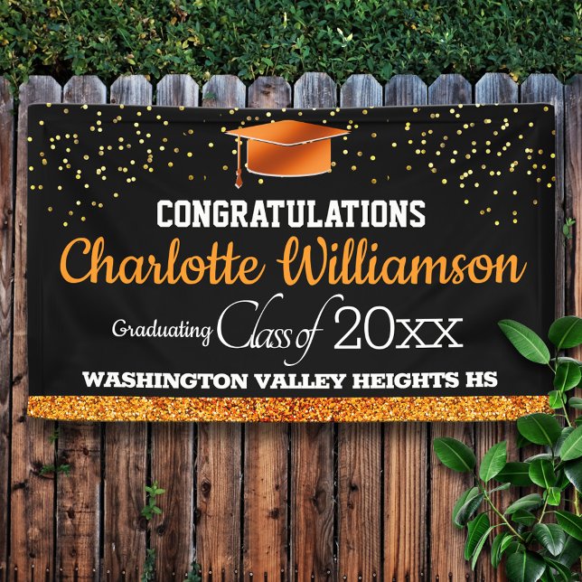Glittery Black and Orange Graduation Banner (Creator Uploaded)