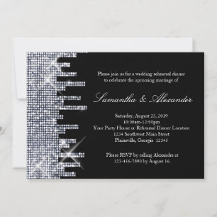 Glittery Black/Silver Glamour Rehearsal Dinner Invitation