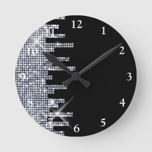 Glittery Black/Silver Glamour Round Clock
