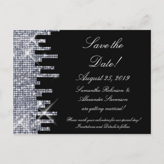 Glittery Black/Silver Glamour Save the Date Announcement Postcard