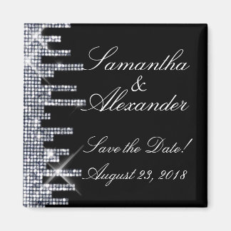 Glittery Black/Silver Glamour Save the Date Magnet