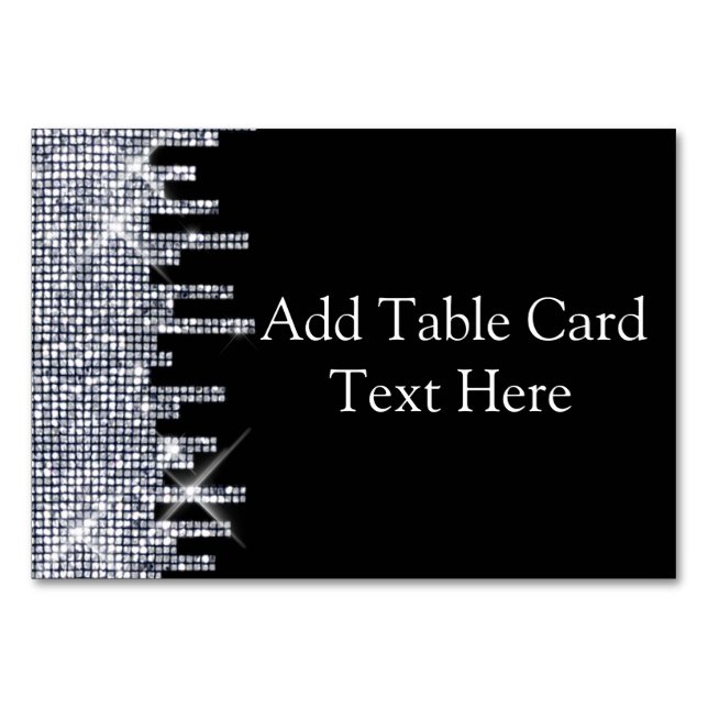 Glittery Black/Silver Glamour Wedding Name Place Table Number (Front)