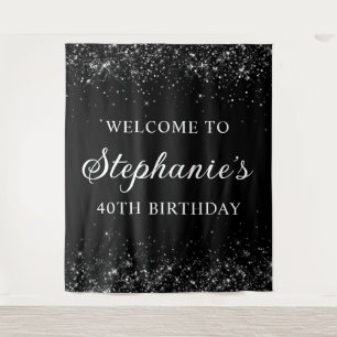 Glittery Black Welcome to 40th Birthday Tapestry