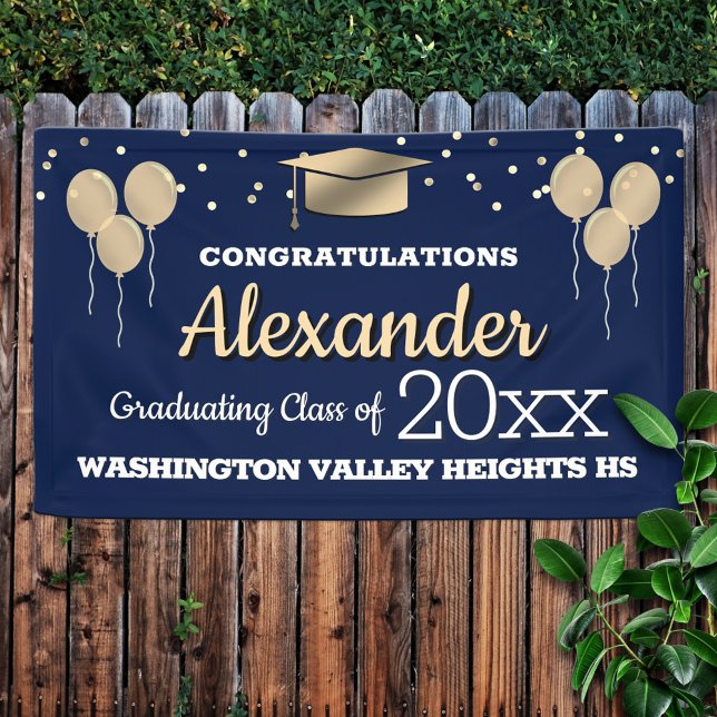 Glittery Blue and Gold Graduation Banner (Creator Uploaded)