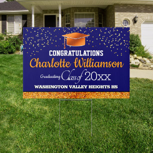 Glittery Blue and Orange Congratulations Graduate Garden Sign