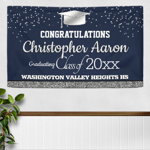 Glittery Blue and Silver Graduation Banner
