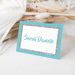 Glittery Blue and Silver Personalised Note Card
