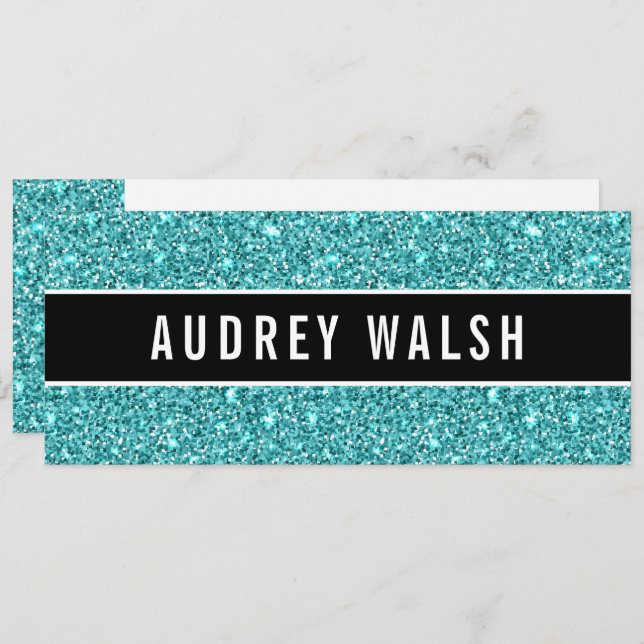 Glittery Blue Chic Sequin Black Gift Certificate Invitation (Front/Back)