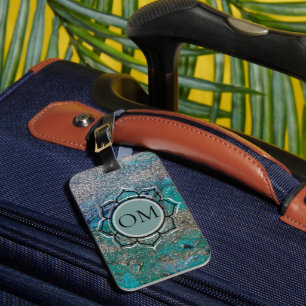 Glittery Blue Elegant OM Lotus  Luggage Tag