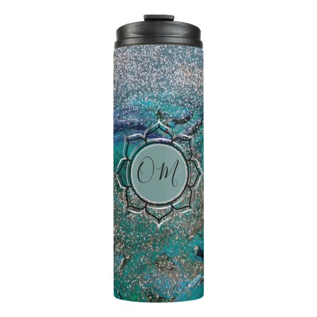 Glittery Blue Elegant OM Lotus     Thermal Tumbler (Front)
