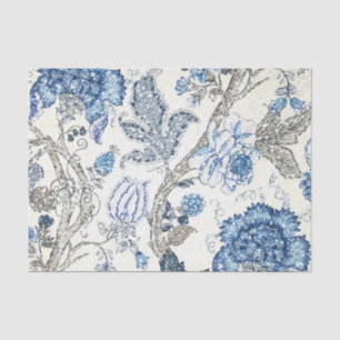 Glittery Blue Floral on Winter White Tissue Paper