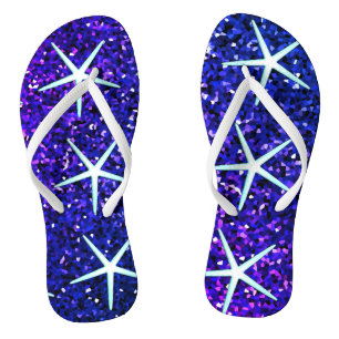 Glittery Blue Ombre Sparkle Starfish Patterns Cute Thongs