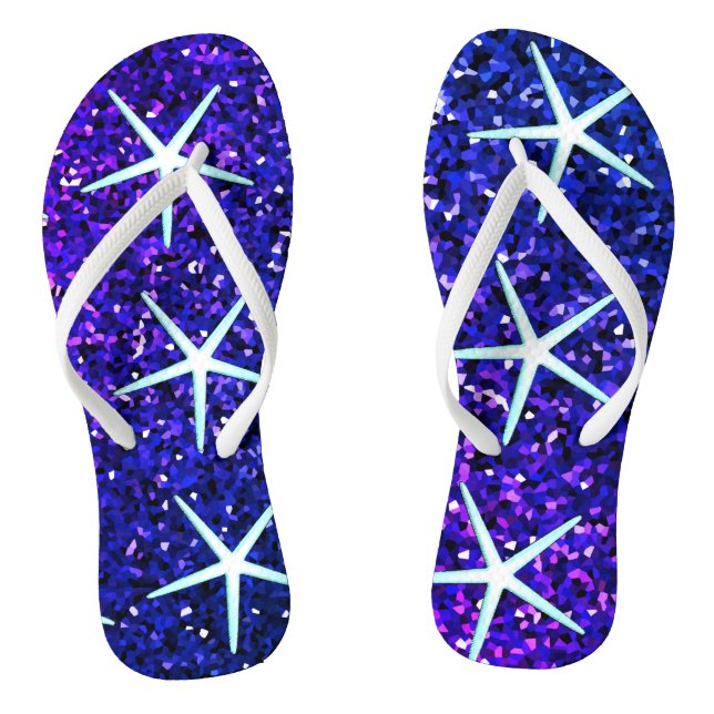 Glittery Blue Ombre Sparkle Starfish Patterns Cute Thongs (Footbed)