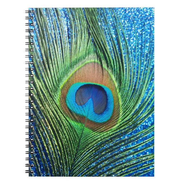 Glittery Blue Peacock Feather Still Life Notebook (Front)