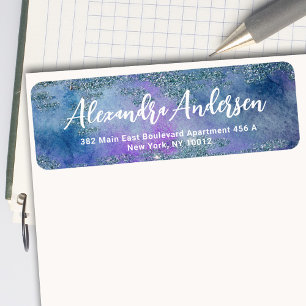 Glittery Blue Purple Watercolor Return Address Label