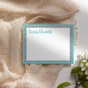 Glittery Blue & Silver Personalised Thank You Card