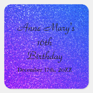 Glittery Blue Sparkle Custom Name 16th Birthday Square Sticker