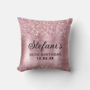 Glittery Blush Rose Gold Foil 65th Birthday Cushion