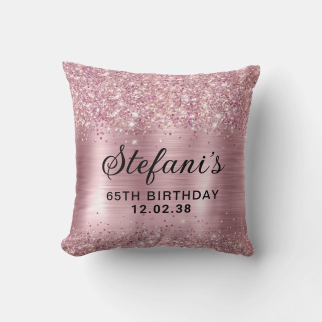 Glittery Blush Rose Gold Foil 65th Birthday Cushion (Front)