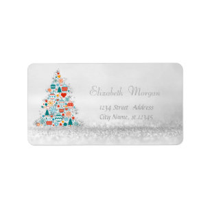   Glittery,Bokeh,Christmas Tree Colourful Balls Label