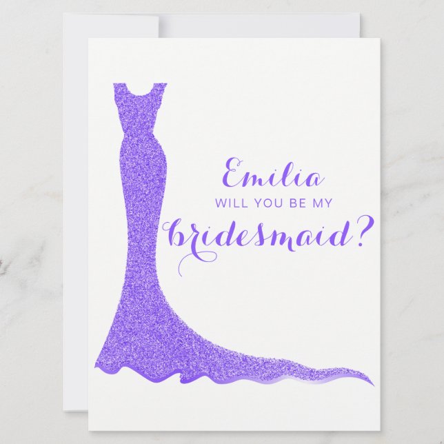 Glittery bridesmaid dress invitation (Front)
