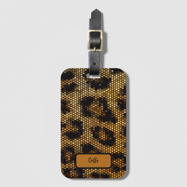 Glittery Brown Leopard Pattern Luggage Tag (Front Vertical)