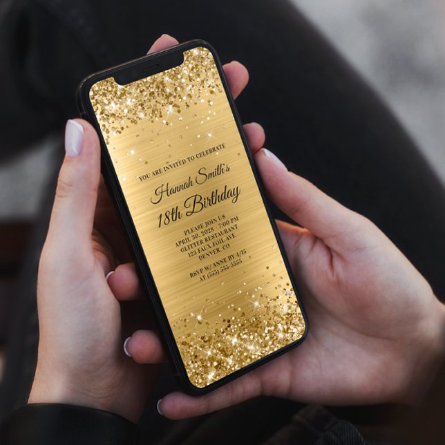 Glittery Brushed Gold Foil 18th Birthday Invitation (Creator Uploaded)