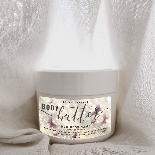 Glittery butterfly script body butter label (Creator Uploaded)
