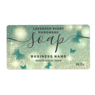 Glittery butterfly script soap label