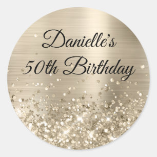 Glittery Champagne Foil 50th Birthday Classic Round Sticker