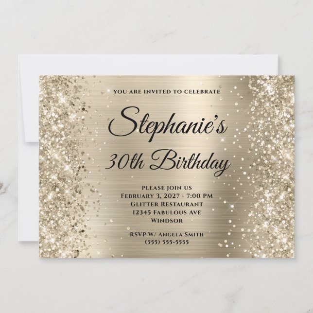 Glittery Champagne Foil Monogram 30th Birthday Invitation (Front)