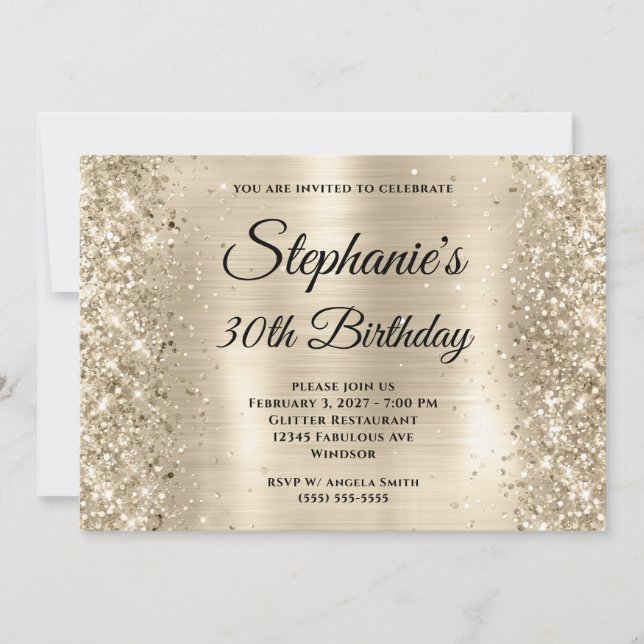 Glittery Champagne Gold Foil 30th Birthday Invitation (Front)