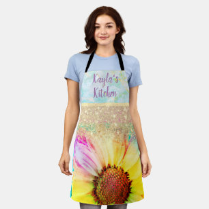 Glittery Cheery Pastel Sunflower Personalised  Apron